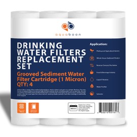 Aquaboon 1 Micron 10" x 2.5" Grooved Sediment Water Filter Replacement Cartridge for Any 10 inch RO Unit | Whole House Sediment Filtration | Compatible with P5, AP110, WFPFC5002, CFS110, RS14, 4-Pack