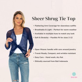 SHU-SHI Shrug Sweaters For Women Lightweight Summer Cardigan Knitted Tie Front 3/4 Sleeve Sweater Dressy Shrugs for Evening Wear Dresses Dark Blue