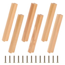 SWAWIS Pack of 6 Wooden Furniture Handles, 160 mm Wooden Handles, Kitchen Cabinets, Drawer Handles Wood with Screws, Door Handle, Strip-Shaped, Cabinet Handle Wood for Cupboards, Drawers, Furniture,