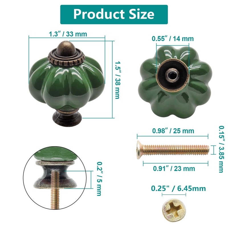 Seimneire 12pcs Dark Green Vintage Ceramic Cabinet Knobs and Drawer