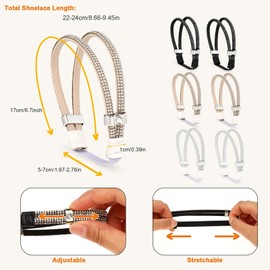 simarro 3 Pairs of Shoe Laces for Heels, Reusable Elasticity Shoe Bands, Women Glitter Removable Shoe Laces for Keeps Foot Firm in High Heels Pumps, Black + beige + white