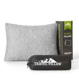 PEUJEW Travel Pillow Breathable Cover, Compressible Memory Foam Pillow Medium Firm for Travel Airplane Car Hiking Camping Outdoor