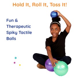 Fun and Function – Spiky Tactile Balls – Bumpy Spike Balls for Kids – Sensory Knobby Balls – Ages 3+ – Set of 3 (5” Blue, 8” Purple & 9” Green)