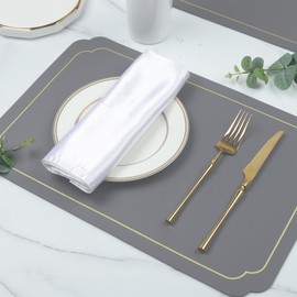 fanquare Gray Faux Leather Placemats Waterproof Placemats and Coasters Set of 12 Large Rectangular Table Mats Easy to Clean Kitchen Place Mats Nordic Style