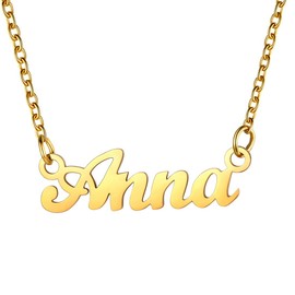 U7 Women's Name Necklace Stainless Steel / 18 Carat Gold-Plated General Name Pendant Necklace 45 + 5 cm Clavicle Chain Name Necklace for Women Girls, Stainless Steel, No Gemstone