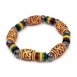 Teri's Boutique Rasta Hematitie Stretch Jamaica Reggae RYG Ethic Boho Style Adjustable Bracelets