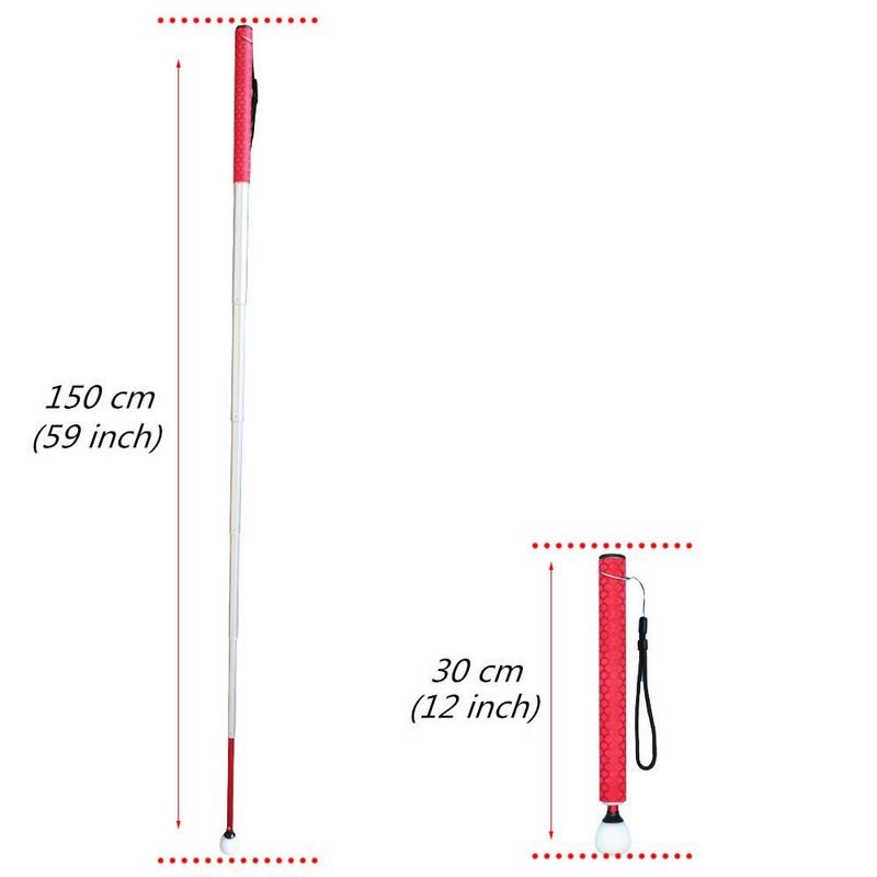 Aluminum Telescopic Blind Cane with Rolling Tip 12 inch-59 inch，with