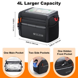 Bike Handlebar Bag, 4L Capacity Bike Front Phone Bag, Waterproof, Insulated, Sensitive TPU Touchscreen, Multifunctional for Cycling, Scooter, Camping, Hiking Travel Assistants
