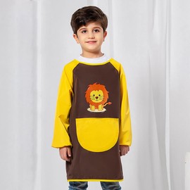 MESU Kids Art Smocks Long Sleeve Apron Waterproof Artist Painting Children Apron Lion Coffee L
