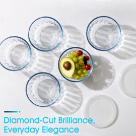 NUTRIUPS 6-Piece Glass Bowls with Lids Diamond Pattern Small Glass Bowls (800ml)