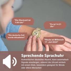 TIMEURE TU-0901 Talking Clock, Atomic Clocks, Voice Prompt Time/Date/Alarm, Hourly Chime No Charging Required, No App, Ideal for Elderly/Visually Impaired People, pink