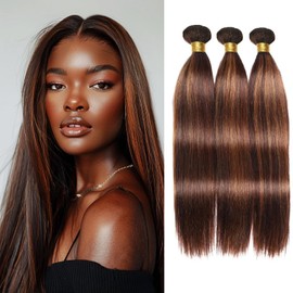 Ombre Brown Human Hair Bundles Highlight Straight Bundles 14 16 18 Inch Designed for Black Women P4/30 Human Hair Bundles