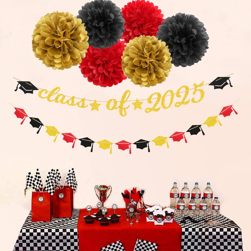 Red Black-Gold Party-Decorations Graduation Banner - 8pcs Kits Class of