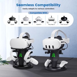 alcopanda VR Headset Charging Dock for Meta Quest 3, Quest 2, VR Charging Stand for Quest 3 Accessories VR Stand Supports Charging Headset with Type C Cable and fit Controller with Cover