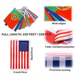 Lebei 226 Countries International World Flags Banner String Small Mini National Bunting Handing Flags,All Countries Flags for Classroom,Olympic,Bar,Clubs,School,Sports Events, Grand Opening, Party Decorations,220 Feet