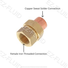 EZ-FLUID Plumbing 3/4" C X FIP LF Brass Copper Pipe Union C x Female Iron Threaded (Copper Sweat Sockets X FIP) Connection Copper Fitting,Straight (1 Pack)