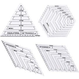 4 Pieces Quilting Template, Quilting Patchwork Ruler, Hexagon Quilting Ruler, 45 Degree & 60 Degree Ruler, DIY Sewing Ruler, Patchwork Ruler Tool, for Measuring, Cutting, Quilting, DIY Sticks