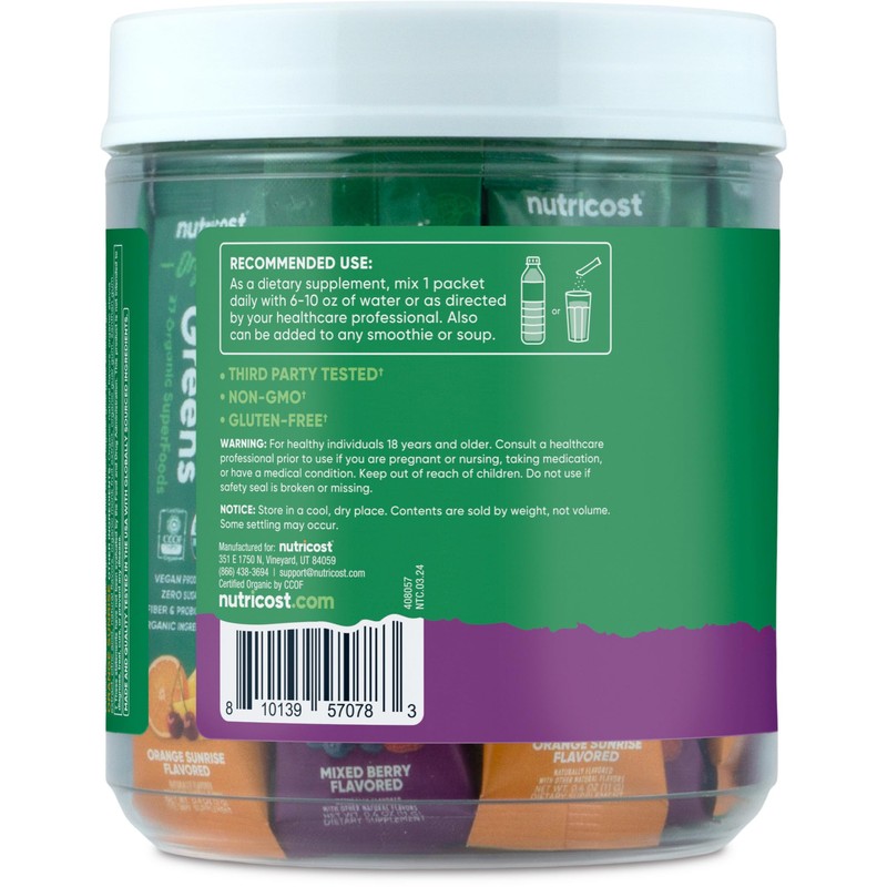 Nutricost Organic Super Greens (Variety Pack) 20 Stickpacks - Gluten-Free,