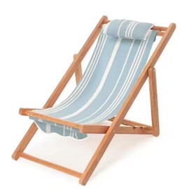 Children’s Vintage Sun Lounger Sling Chair | Wooden Frame with Canvas Fabric | Outdoor Folding Deck Chair for Kids Ages 5+ | Portable & Lightweight for Backyard, Poolside, or Beach (Skyline Stripe)