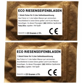 ECO Riesenseifenblasen Pulver 2 x 5 Liter Seifenblasenflüssigkeit für stabile und große Nachfüllflasche Seifenblasen für Kinder Kindergeburtstag Sommerfest Seifenblasenlösung Giant Bubbles