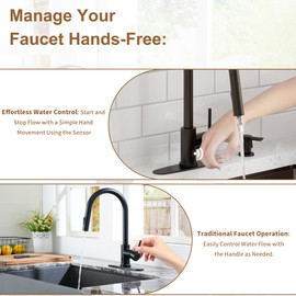 CASAINC Touchless Kitchen Sink Faucet with Pull Down Sprayer, High Arc Single Handle Kitchen Faucet in Matte Black, 1.75 GPM, Hands-Free Motion Sensor Kitchen Faucet with Deck Plate