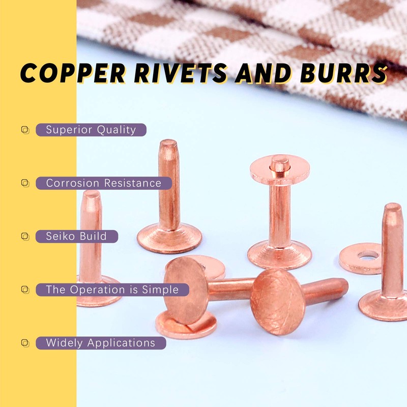 Swpeet 50Pcs 10×3.3×14mm Copper Rivet and Burrs Assortment Kit, DIY
