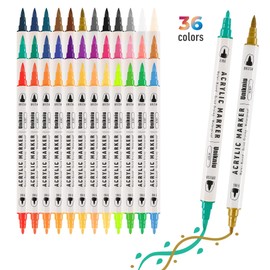 UNIKNIU Dual Tip Acrylic Paint Pens Markers,Acrylic Paint Pens for Rock Painting Wood Canvas Plastic Metal Stone, Acrylic Markers For DIY Crafts Making Art Supplies (Brush&Fine, 36)