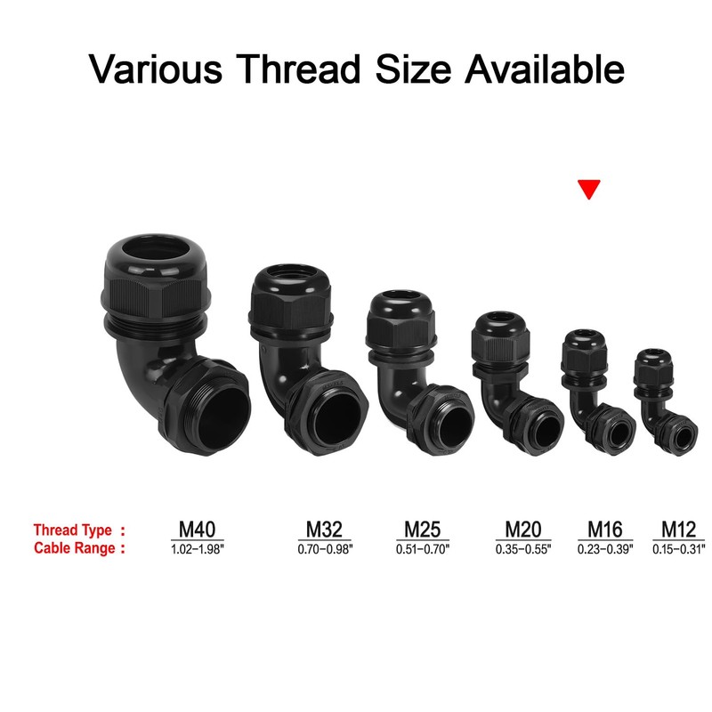 LeMotech M20 Cable Gland, 90 Degree Adjustable 9-14mm Strain Relief,