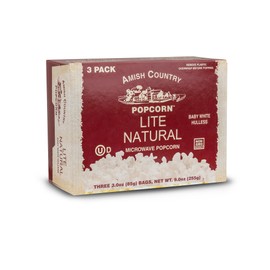 Amish Country Popcorn | Old Fashioned Microwave Popcorn | Non-GMO, Gluten Free, Microwaveable and Kosher (Lite Natural White Hulless, 3 Bags)
