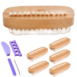 Nail Brush Set, 6Pcs Wooden Double-Sided Scrub Brushes with Nail Tool Set Included, Fingernail & Toenail Cleaning Tool for Men & Women, Hand & Foot Care, Manicure & Pedicure Supplies