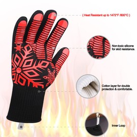 Comsmart BBQ Gloves, Heat Resistant Gloves, Silicone Non-Slip Grill Gloves, Fireproof Oven Gloves BBQ Grill Accessories for Grilling, Barbecue, Cooking, Baking, Short, Red
