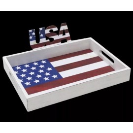 Unbranded Rustic Wood American Flag Serving Tray Patriotic Flag Tray 4th Home Decor
