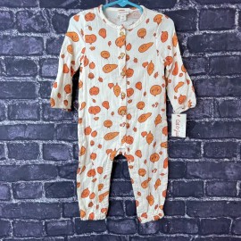 Cat & Jack 12 Month Baby Fall Autumn Gauze Long Sleeve Romper Pumpkins Leaves