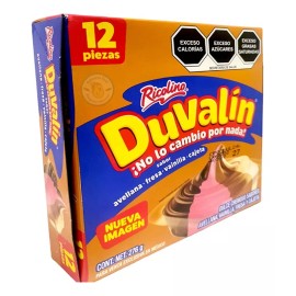 Ricolino  Duvalin 4 Sabores Avellana Vainilla, Fresa Y Cajeta 12 Pzas
