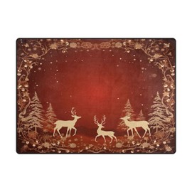 ALAZA Merry Christmas Deer Elegant Floral Area Rug Rugs for Living Room Bedroom 7' x 5'