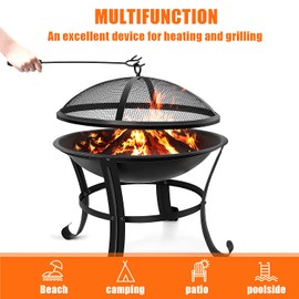 Wilrex Outdoor Fire Pits, 22'' Portable Bonfire FirePits for Outside Wood Burning with Spark Screen and Fireplace Poker for Backyard Garden Patio Bonfire Heating, Camping and BBQ, Black