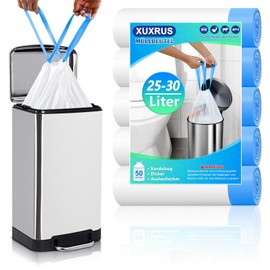 XUXRUS Bin Liners 30 L with Drawstring, White Bin Bags, Pack of 50 Bin Liners with Carry Handle
