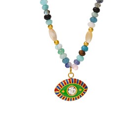 GLIMORA|Evil Eye - Inspired Beaded pendant necklace with Nepalese Natural Stones. Unique Creative Style