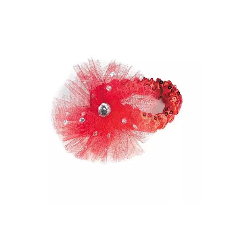 Aria Starburst Dog Scrunchy Sequins Red Large