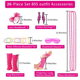80s Outfit for Women,80s Accessories Set with Fishnet Gloves Leg Warmers for Hallowmas Prom Dress(Rose Red)