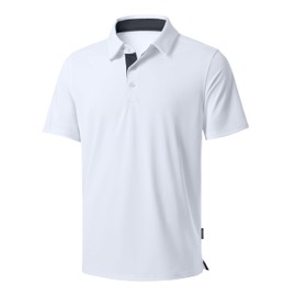 Men's Golf Shirts Dry Fit Moisture Wicking Performance Short Sleeve Collared Polo Shirts for Casual Tennis Bussiness (White, M)