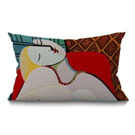 BGBDEIA Picasso Le Reve The Dream Painting Decorative Linen Cushion Cover 30 x 50 cm (12" x 20") Rectangular Throw Pillow Covers for Garden Patio Living Room Couch Sofa