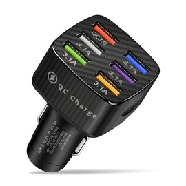 JNNJ Auto-Ladegerät-Adapter, 6 USB-Multiport Schnellladung Auto Ladeadapter, Auto Ladegerät Adapter Zigarettenanzünder Verteiler Steckdose, Automobil-Universal-Innenraum Dekoratives Zubehör(Schwarz)