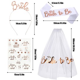 WHYCNJL 4-Piece Bride To Be Bachelorette Party Gadgets Bride To Be Decoration Bridal Headband And Veil Bachelorette Party Accessories Bridal Headband Tiara Tattoos Rose Gold