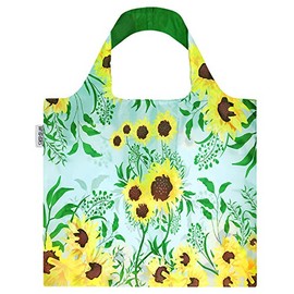 Wrapables Large Reusable Shopping Tote Bag with Outer Pouch, Sunflowers