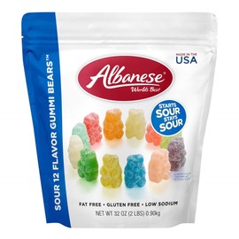 Albanese World's Best Sour 12 Flavor Gummi Bears | 32oz Bag of Candy | 12 Unique Super Sour Flavors, Gluten Free, Fat Free, Soft and Chewy Gummy Bears | Perfect Travel Snack