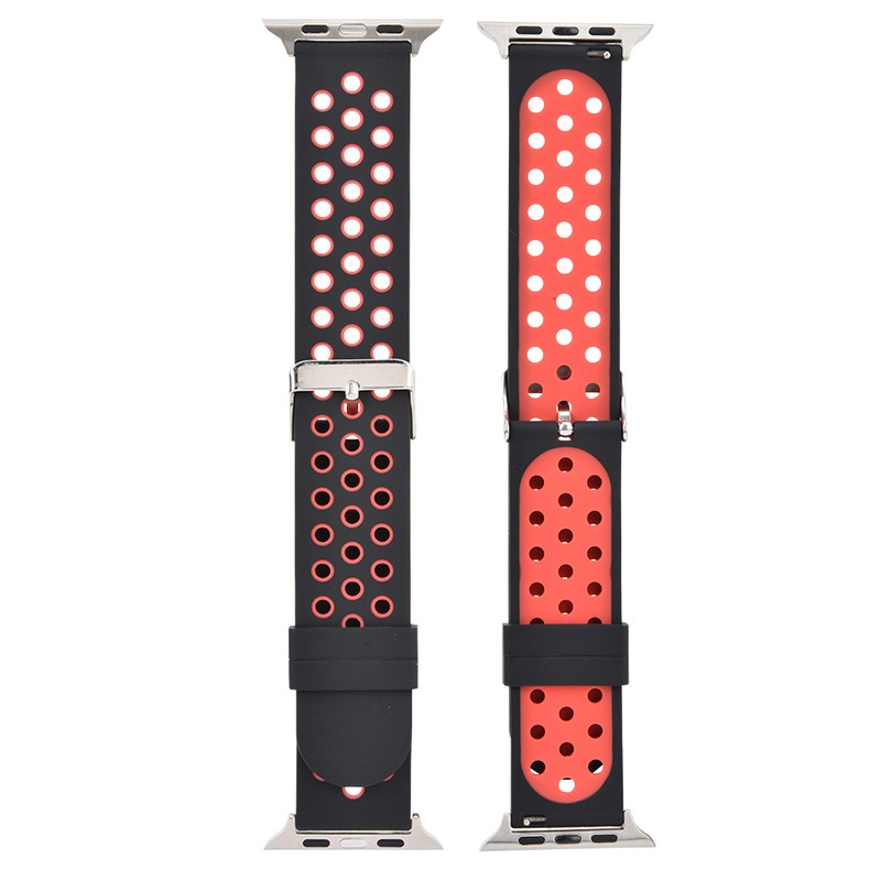 Durable Silicone Watch Strap Replacement Wristband for Watch(Black Red)