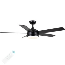 YUHAO 52 Inch Black Ceiling Fan with Light and Remote Control.Noiseless,Dimmable,3CCT,6 Speeds Reversible, DC Ceiling Fans for Indoor or Covered Outdoor