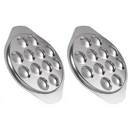 DOITOOL Escargot Stainless Steel 12 Compartment Snail Grill Mushroom Plate, Silver, Set of 2