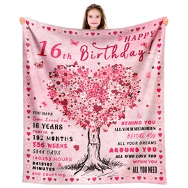 EQNWI Sweet 16 Gifts for Girls, 16th Birthday Gifts for Girls Throw Blanket 60"x50", Birthday Gift for 16 Year Old Girl, Sweet Sixteen Present for Girl, 16th Bday Gift Ideas, 16 Bday Decorations